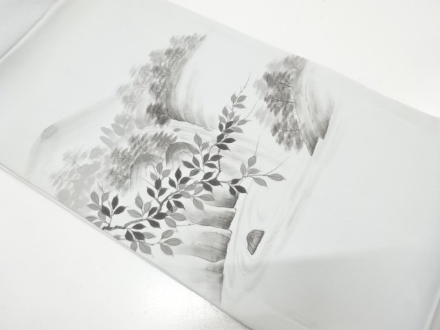 塩瀬　手描き　滝風景模様　名古屋帯